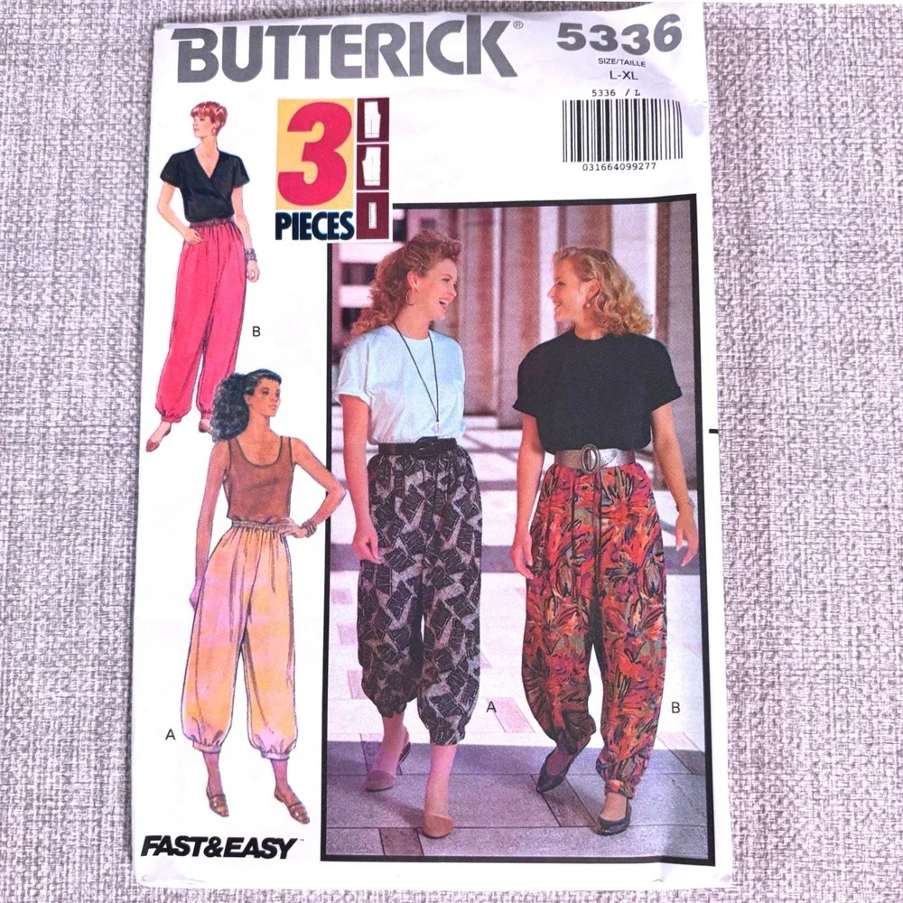 Butterick 5336 Vintage '91 Balloon Boho Harem Hammer Pants Sz L-XL Y2K Festival